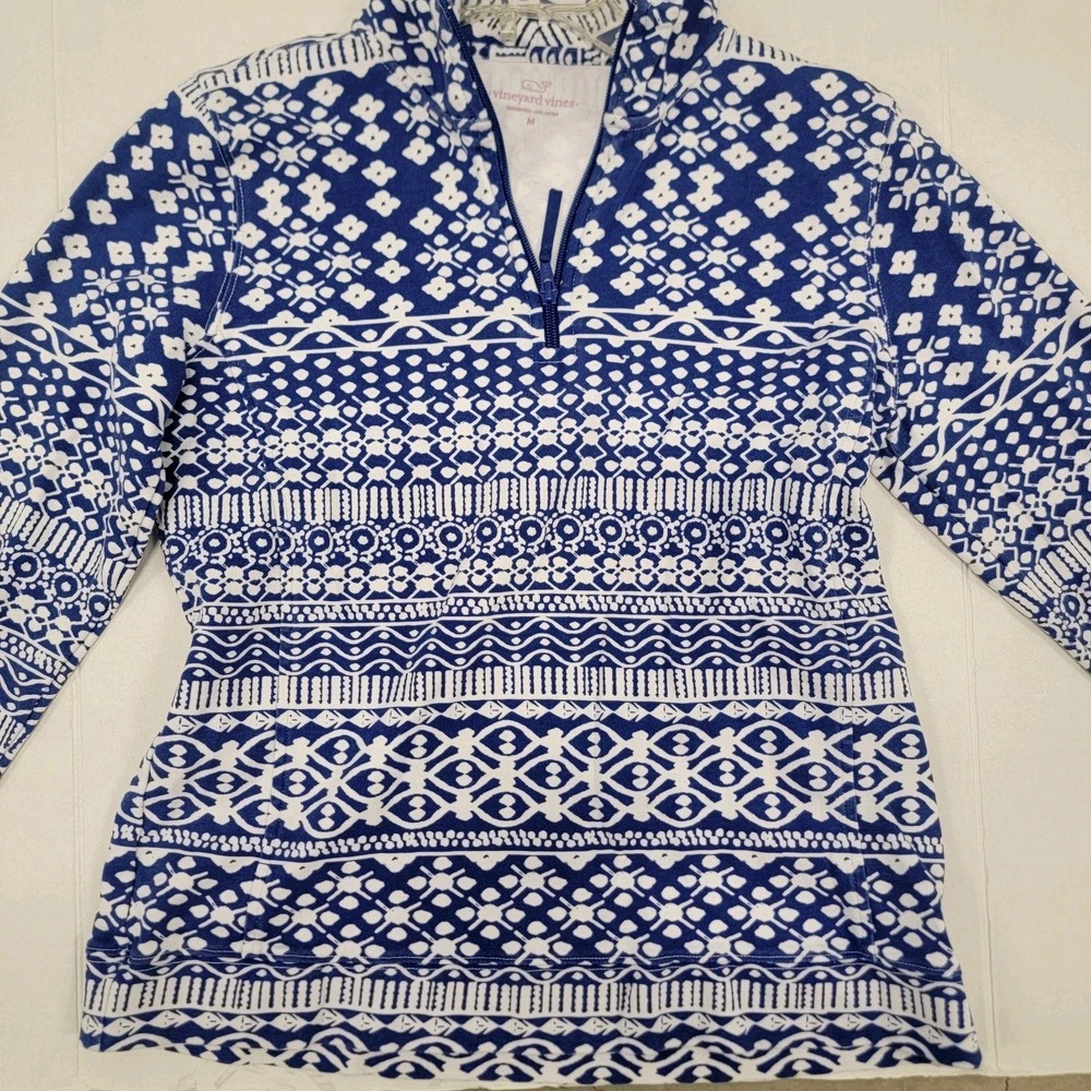 Vineyard Vines Shep Womens Med Quarter Zip Pullover Geometric Batik Sweater